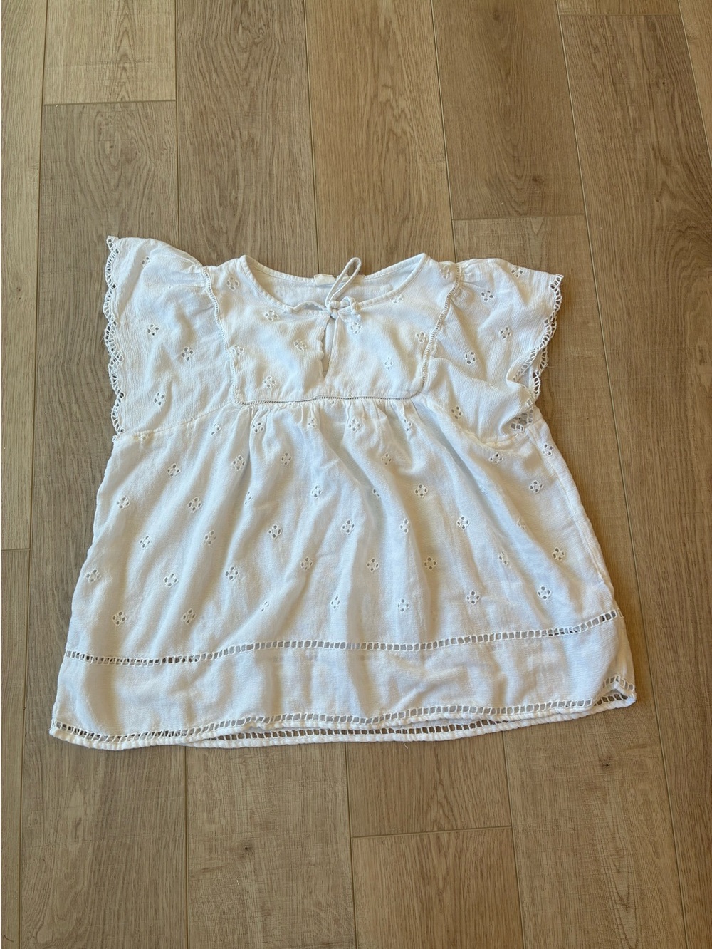 Gap White Eyelet Flutter-Sleeve Top cottagecore boho relaxed fit XL cotton blend